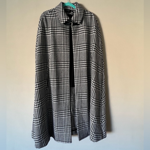 Lauren Ralph Lauren Glen Plaid Wool Blend Houndstooth Cape • M/L - Picture 2 of 10